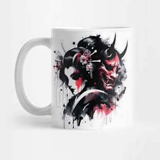 Sumie Japanese Brushstroke Oni Geisha Demon Mug